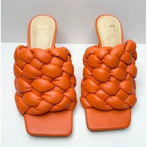 Marc Fisher LTD Dakina Orange Leather Woven Square Toe Heel Mules Size 5.5 - Picture 4 of 7